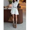 imageCHARTOU Women Rib Knitted Sweater Dress Fall Crewneck Flared Long Sleeve Ruffle Peplum Mini Dress with BeltBeige