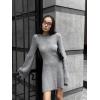 imageCHARTOU Women Rib Knitted Sweater Dress Fall Crewneck Flared Long Sleeve Ruffle Peplum Mini Dress with BeltGrey