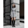 imageCHARTOU Women Rib Knitted Sweater Dress Fall Crewneck Flared Long Sleeve Ruffle Peplum Mini Dress with BeltGrey