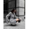 imageCHARTOU Women Rib Knitted Sweater Dress Fall Crewneck Flared Long Sleeve Ruffle Peplum Mini Dress with BeltGrey