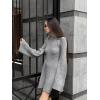 imageCHARTOU Women Rib Knitted Sweater Dress Fall Crewneck Flared Long Sleeve Ruffle Peplum Mini Dress with BeltGrey