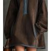 imageCHARTOU Women Suede Mini Dress Lantern Long Sleeve Half Zip Babydoll Tunic Loose Short Faux Leather DressBrown
