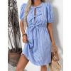 imageCHARTOU Women Summer Tie Front Mini Dress Puff Sleeve Elastic Waist A Line Babydoll DressBlue