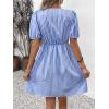 imageCHARTOU Women Summer Tie Front Mini Dress Puff Sleeve Elastic Waist A Line Babydoll DressBlue