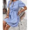 imageCHARTOU Women Summer Tie Front Mini Dress Puff Sleeve Elastic Waist A Line Babydoll DressBlue