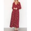 imageCHARTOU Womens Boho Flowy Chiffon Floral V Neck Maxi Dress Elegant Raglan Sleeve Long Vacation Sun DressesRed