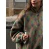imageCHARTOU Womens Half Zip Floral Sherpa Fleece Pullover Stand Collar Oversized Sweatshirt Cute Long Sleeve TopBrown