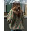 imageCHARTOU Womens Half Zip Floral Sherpa Fleece Pullover Stand Collar Oversized Sweatshirt Cute Long Sleeve TopBrown