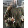 imageCHARTOU Womens Half Zip Floral Sherpa Fleece Pullover Stand Collar Oversized Sweatshirt Cute Long Sleeve TopBrown
