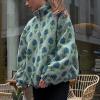 imageCHARTOU Womens Half Zip Floral Sherpa Fleece Pullover Stand Collar Oversized Sweatshirt Cute Long Sleeve TopGreen