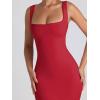 imageCHARTOU Womens Sexy Tight Sleeveless Bodycon Tank Midi Dress Stretch Plain Lace Trim Square Neck Party DressRed
