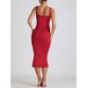 imageCHARTOU Womens Sexy Tight Sleeveless Bodycon Tank Midi Dress Stretch Plain Lace Trim Square Neck Party DressRed