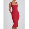 imageCHARTOU Womens Sexy Tight Sleeveless Bodycon Tank Midi Dress Stretch Plain Lace Trim Square Neck Party DressRed