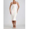 imageCHARTOU Womens Sexy Tight Sleeveless Bodycon Tank Midi Dress Stretch Plain Lace Trim Square Neck Party DressWhite