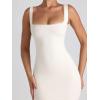 imageCHARTOU Womens Sexy Tight Sleeveless Bodycon Tank Midi Dress Stretch Plain Lace Trim Square Neck Party DressWhite