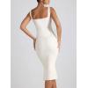 imageCHARTOU Womens Sexy Tight Sleeveless Bodycon Tank Midi Dress Stretch Plain Lace Trim Square Neck Party DressWhite