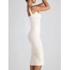 imageCHARTOU Womens Sexy Tight Sleeveless Bodycon Tank Midi Dress Stretch Plain Lace Trim Square Neck Party DressWhite