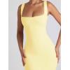 imageCHARTOU Womens Sexy Tight Sleeveless Bodycon Tank Midi Dress Stretch Plain Lace Trim Square Neck Party DressYellow