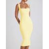 imageCHARTOU Womens Sexy Tight Sleeveless Bodycon Tank Midi Dress Stretch Plain Lace Trim Square Neck Party DressYellow