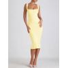 imageCHARTOU Womens Sexy Tight Sleeveless Bodycon Tank Midi Dress Stretch Plain Lace Trim Square Neck Party DressYellow