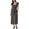 imageCHARTOU Women 2025 Summer Boho Plaid Long Dress Puff Short Sleeve Smocked Flowy Maxi DressBlack