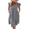 imageCHARTOU Women Babydoll Mini Dress Ruffle Cap Sleeve Flowy Plaid Short Dress with PocketsBlack