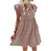 imageCHARTOU Women Babydoll Mini Dress Ruffle Cap Sleeve Flowy Plaid Short Dress with PocketsCoffee