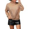 imageCHARTOU Women Boho Tassel Cable Knit Sweater Turtleneck Fringe Western Knitted Sweater Pullover Jumper TopKhaki