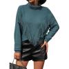 imageCHARTOU Women Boho Tassel Cable Knit Sweater Turtleneck Fringe Western Knitted Sweater Pullover Jumper TopLake Blue