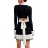 imageCHARTOU Women Fall Long Sleeve v Neck Sweater Dress Lapel Collar Back Cutout Ribbed Knit Mini DressBlack