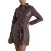 imageCHARTOU Women Faux Leather Mini Dress Long Sleeve Snap Button PU Leather Party Dress with BeltBrown