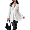 imageCHARTOU Women Long Sleeve Fall Dresses Button Down Cinched Wasited Stretch Knit Sweater DressWhite