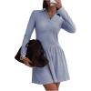 imageCHARTOU Women Long Sleeve Fall Mini Dress Casual A Line Fleece Lined Lapel Tennis DressesBlue