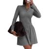 imageCHARTOU Women Long Sleeve Fall Mini Dress Casual A Line Fleece Lined Lapel Tennis DressesGrey