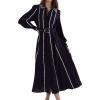 imageCHARTOU Women Long Sleeve Flowy Dresses Contrast Trim Patchwork Button Down Shirt Long Dress with BeltBlack