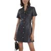 imageCHARTOU Women PU Faux Leather Mini Dress Short Sleeve Casual Leather Dress with PocketsBlack