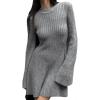 imageCHARTOU Women Rib Knitted Sweater Dress Fall Crewneck Flared Long Sleeve Ruffle Peplum Mini Dress with BeltGrey