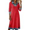 imageCHARTOU Womens Denim Lapel Knit Dress Fall Casual Long Sleeve Tunic Loose Midi Sweater DressRed