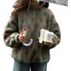 imageCHARTOU Womens Half Zip Floral Sherpa Fleece Pullover Stand Collar Oversized Sweatshirt Cute Long Sleeve TopBrown