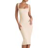 imageCHARTOU Womens Sexy Tight Sleeveless Bodycon Tank Midi Dress Stretch Plain Lace Trim Square Neck Party DressApricot