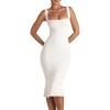imageCHARTOU Womens Sexy Tight Sleeveless Bodycon Tank Midi Dress Stretch Plain Lace Trim Square Neck Party DressWhite