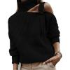 imageCHARTOU Womens Trendy Cold Shoulder Long Sleeves Turtleneck Knit Sweater KnitwearBlack