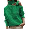 imageCHARTOU Womens Trendy Cold Shoulder Long Sleeves Turtleneck Knit Sweater KnitwearGreen