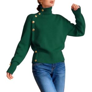 imageCHARTOU Women Turtleneck Sweater Fall Fashion Batwing Sleeve Jumper Elegant Short Knitted Pullover TopsDark Green