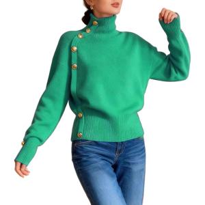 imageCHARTOU Women Turtleneck Sweater Fall Fashion Batwing Sleeve Jumper Elegant Short Knitted Pullover TopsGreen
