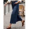 imageCHARTOU Women Denim Long Skirt Asymmetrical Patchwork Hem Buttoned High Waist A Line Maxi Jean SkirtBlue