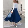 imageCHARTOU Womens High Waist Maxi Jean Skirt Pleated Loose Swing Flare Hem Flowy Long Denim SkirtDark Blue