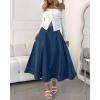 imageCHARTOU Womens High Waist Maxi Jean Skirt Pleated Loose Swing Flare Hem Flowy Long Denim SkirtDark Blue
