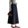 imageCHARTOU Long Denim Skirt for Women Elegant Back Elastic Waist Frayed ALine Flowy Jean Skirt with PocketsNavy Blue