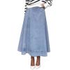 imageCHARTOU Womens High Waist Maxi Jean Skirt Pleated Loose Swing Flare Hem Flowy Long Denim SkirtLight Blue